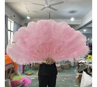 A Pair Large White Natural Fluffy Ostrich Feather Fans 1/2Pcs 60/90cm 75/130cm Hand Held Fan Party Stage Show Dance Props Fan-Light Pink-100CM 1PCS Left Hand