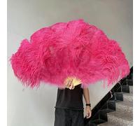 A Pair Large White Natural Fluffy Ostrich Feather Fans 1/2Pcs 60/90cm 75/130cm Hand Held Fan Party Stage Show Dance Props Fan-Watermelon Red-100CM1PCS Right Hand