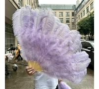A Pair Large White Natural Fluffy Ostrich Feather Fans 1/2Pcs 60/90cm 75/130cm Hand Held Fan Party Stage Show Dance Props Fan-Light Purple-100CM 1PCS Left Hand
