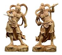 A Pair Natural Boxwood Hand Carved General Warrior Immortal God Statue(Heng Ha General)
