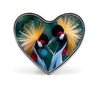 A Pair of Gray Crowned Cranes Novelty Metal Badges Love Shape Heart Form Brooch Pin Clothes Hat Bag Accessories