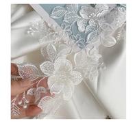 A pair of lace flowers embroidered with thin flowers and leaves in a delicate wedding veil hat in black, white and red colors (White)