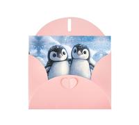 A pair of little penguins Pink Patterns greeting card 6x4 inches with envelope, covering birthdays, weddings and other occasions