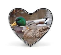 A Pair of Mallard Ducks Cute Button Pins Heart Badge Cool Personalised Pattern Brooches for Bag Hat