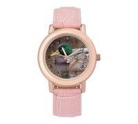 A Pair of Mallard Ducks Women's Easy Read Watches Flexible Three Hand Round Case Quartz Watch for Small Wrists