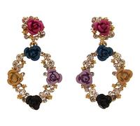 A Pair of Multi Coloured Enamel Flower Drop Earrings for Pierced Ears / Fashion Earrings