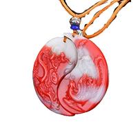 A Pair of Natural Hetian Jade Pendants Female Chicken Blood Jade Jade tai chi Phoenix Jade Gold Silk Jade Men's Couple Jade Pendant Necklace