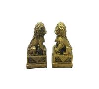 A Pair of Pure Brass Fu Foo Dogs Lion Chinese Feng Shui Ornaments, Antique Crafts for Home Office Decoration,can Attract Wealth and Good Luck to Resist Evil Energy(S)
