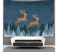 A Pair of Reindeer Flying Above The Snowy Forest Floor Tapestry, Wall Art Aesthetic Home Decoration for Living Room Dorm 70cmx100cm