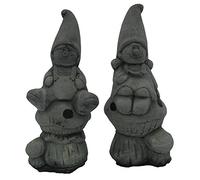 A Pair of Small Pixies sitting on Toadstools, Stone concrete Garden Ornament. Hand Mixed, Cast, Coloured and Finished by Bekki Garvin. Total 840 grams