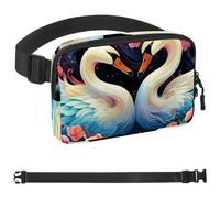 a pair of swans Fanny Packs for Women Men, Crossbody Belt Bag with Zipper Pockets,Waterproof Waist Packs with Adjustable Strap for Workout Running Traveling Hiking, Multicolor, One Size