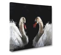 A Pair of White Swans Canvas Print | Gallery Wrapped 30mm Frame Wall Art | 14x14 inches | Ready to Hang | Abstract Bird Picture | Living Room Bedroom Lounge Office