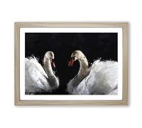 A Pair of White Swans in Abstract Framed Print | A2 Oak Framed Wall Art | Ready to Hang | Abstract Animal Picture | Living Room Bedroom Lounge Office