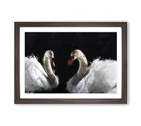 A Pair of White Swans in Abstract Framed Print | A2 Walnut Framed Wall Art | Ready to Hang | Abstract Animal Picture | Living Room Bedroom Lounge Office