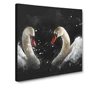 A Pair of White swans Paint Splash Canvas Print | Gallery Wrapped 30mm Frame Wall Art | 20x20 inches | Ready to Hang | Modern Bird Picture | Living Room Bedroom Lounge Office
