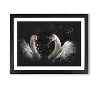 A Pair Of White Swans Paint Splash Modern Art Framed Print | A2 Black Framed Wall Art | Ready to Hang | Modern Animal Picture | Living Room Bedroom Lounge Office