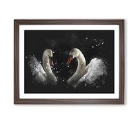 A Pair Of White Swans Paint Splash Modern Art Framed Print | A2 Walnut Framed Wall Art | Ready to Hang | Modern Animal Picture | Living Room Bedroom Lounge Office