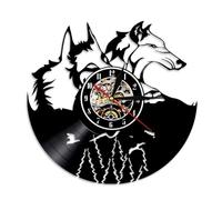 A Pair of Wolf Head Wall Clock Forest Wolf Portrait Vinyl Record Clock Amazing Wolf Totem Wall Art Home Decor Wolf Admirers Gift Without LED