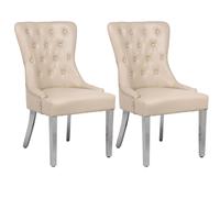 A Pair (x2) Leather Aire High Back Dining Chairs with Chrome Legs Modernique Beige One Size