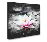 A Pale Pink Water Lily Paint Splash Canvas Print | Gallery Wrapped 30mm Frame Wall Art | 20x20 inches | Ready to Hang | Modern Floral Picture | Living Room Bedroom Lounge Office