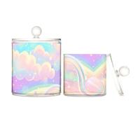 A Pastel Rainbow Sky Clear Plastic Storage Container Jars with lid Dresser Essentials Decorative small storage bins for Cotton Swabs,Cotton Pads,Floss Picks,Paper Clips,s 2 Pack
