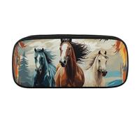 A Pattern with Horses As A Background Pencil Case Waterproof Leather Pencil Pouch Multi-purpose Aesthetic Makeup Bag Cute Pen Bag Large Cosmetic Bag for Office Stationery, Travel