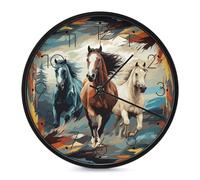 A Pattern with Horses As A Background Wall Clock for Home, Battery Operated Silent Clock for Office, Fashionable Round Wall Clocks with Arabic Numerals for Kitchen, Living Room, 9.8inch Black