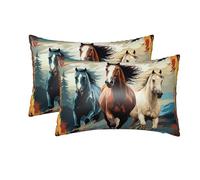 A Pattern with Horses Satin Pillowcase for Hair and Skin Silk Pillow Cases Queen Size 20"x30" Ultra Smooth Soft Breathable Cooling Pillow Covers with Hidden Zipper for Women Men Gift