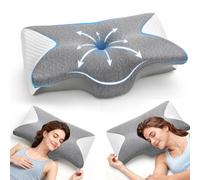 A-Pce APCE Cervical Memory Foam Pillow, Ergonomic Neck and Shoulder Support Pillow for Side/Back/Stomach Sleepers with Removable Cover(Silver Grey)