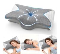 A-Pce Cervical Memory Foam Pillow for Neck Support and Shoulder Pain, Comfortable Orthopedic Pillow Applicable to Side Sleeper, Two Height Adjustable Ergonomic pillow for Pain Relief, Grey-White