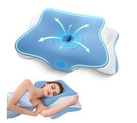 A-Pce Memory Foam Pillow, Ergonomic Orthopedic Pillows for Neck and Shoulder Pain, Cervical Neck Support for Side/Back/Stomach Sleepers, with Washable Cooling Silk Pillow case, Blue