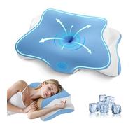 A-Pce Memory Foam Pillow, Orthopedic Ergonomic Pillow for Neck and Shoulder Pain, Cervical Neck Support for Back, Stomach and Side Sleepers, Cooling Pillows with Washable Ice Silk Pillowcase, Blue