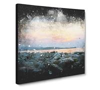 A Pebble Beach Paint Splash Canvas Print | Gallery Wrapped 30mm Frame Wall Art | 20x20 inches | Ready to Hang | Modern Seascape Picture | Living Room Bedroom Lounge Office