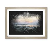 A Pebble Beach Paint Splash Modern Art Framed Wall Art Print, Ready to Hang Picture for Living Room Bedroom Home Office Décor, Oak A2 (64 x 46 cm)