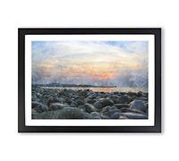 A Pebble Beach Painting Framed Print | A2 Black Framed Wall Art | Ready to Hang | Modern Beach Picture | Living Room Bedroom Lounge Office