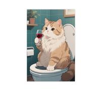 A Persian Cat Sitting on The Toilet Drinking Red Wine Canvas Poster Wall Art Print Picture Paintings 24x36inch(60x90cm)