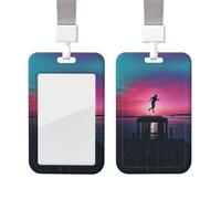 A Person is Jumping ID Badge Holder with Lanyard Vertical Card Case Protector Pouch with Clear Window Plastic Sliding ID Card Holder for NurseOffice Supplies Name Tag