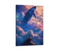 A Person Standing on A Cliff Facing A Giant Whale in The Sky Animal Poster Poster Decorative Painting Canvas Wall Posters And Art Picture Print Modern Family Bedroom Decor Posters 20x30inch(50x75cm)