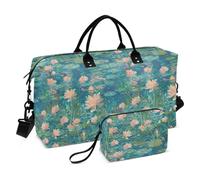 A Picture Full of Monet Flowers Large Travel Duffel Luggage Weekender Travel Overnight Bag Tote Bag with Adjustable Strap for Trip Multifunctional