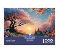 A Picturesque Spring Landscape with Blooming Cherry Tree 1000 Pieces Eco-friendly Paper Puzzle Premium Jigsaw Puzzle Spring Landscape Stress Releasing Family Game Jigsaw As Birthday Gifts 70x50cm/1000