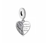 A Piece Of My Heart Is In Heaven Angel Wing Memorial Charm Bead Pendant 925 Sterling Silver Dangle Compatible With Pandora Charm Bracelet