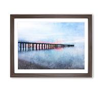 A Pier At Sunset Painting Modern Art Framed Print | A3 Walnut Framed Wall Art | Ready to Hang | Modern Landscape Picture | Living Room Bedroom Lounge Office