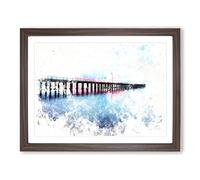 A Pier At Sunset Watercolour Modern Framed Print | A4 Walnut Framed Wall Art | Ready to Hang | Modern Landscape Picture | Living Room Bedroom Lounge Office
