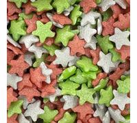 A Pinch Of - Christmas Red, Green and Silver Sugar Star Shape Cake Topper Sprinkles - 25g Shimmer Sugar Festive Christmas Cake Toppers - Edible Christmas Cake Decorations UK for Christmas Baking