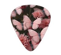 A pink butterflies Durable guitar picks - three thicknesses of thin, medium and thick are available, suitable for guitar, bass, electric guitar and ukulele