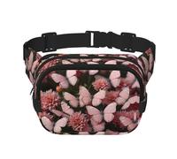 A pink butterflies Pattern trendy fashionable waist bag, unisex travel sports messenger bag