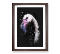 A Pink Flamingo Bird Paint Splash Framed Print | A2 Walnut Framed Wall Art | Ready to Hang | Modern Animal Picture | Living Room Bedroom Lounge Office