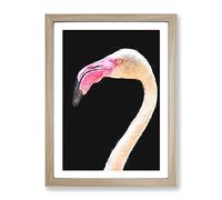 A Pink Flamingo Painting Modern Framed Wall Art Print, Ready to Hang Picture for Living Room Bedroom Home Office Décor, Oak A4 (34 x 25 cm)