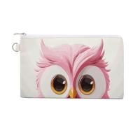A Pink Owl Canvas Coin Purse, Portable Zippered Change Pouch for Women, Small Wallet for Coins Keys Cards Lipstick