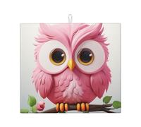 A pink Owl Dish Drying Mat for Kitchen Counter Super Absorbent Microfiber Drainer Mats Large Size Dish Drying Pad Quick Drying Dish Rack Pad 18"x 16"
